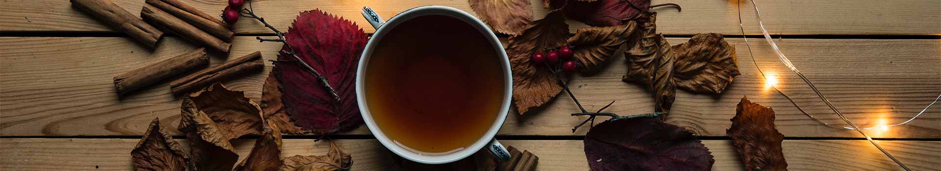 Cup Coffee Cinnamon Leafs Wooden Aerial