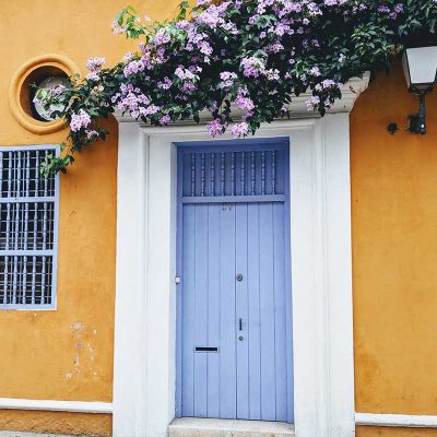 Door Blue White Flowers Cartagena